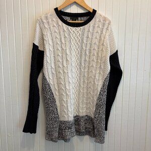 Colorblock Cable Knit Sweater Crew Neck - METAPHOR